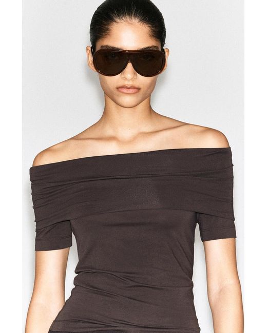 COS Brown Folded Off-The-Shoulder Top