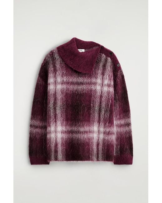 COS Red Karierter Pullover Aus Alpaka-Mix Mit Knopf