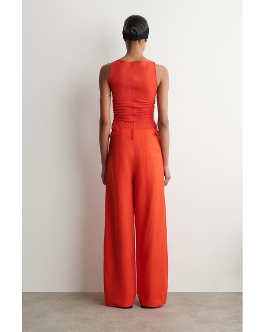 COS Red Buckle-Detail Linen Balloon-Leg Pants