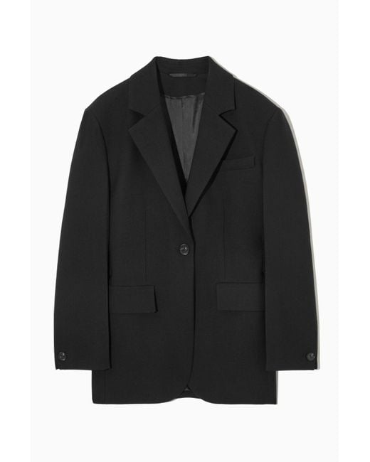 COS Waisted Woolblend Blazer in Black Lyst