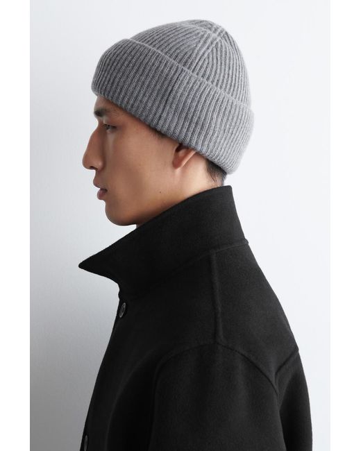 COS Gray Ribbed Wool Beanie for men