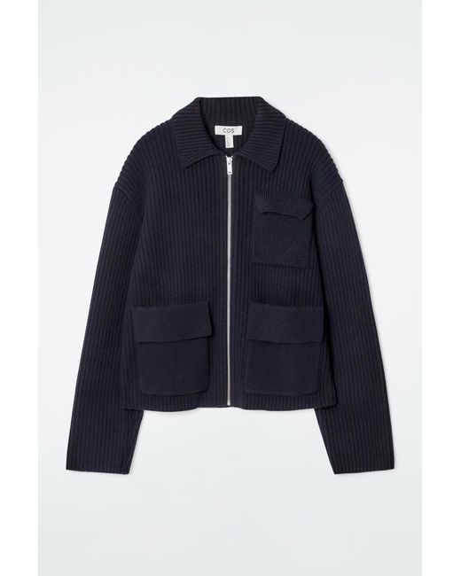 COS Ribbed Merino Wool Utility Jacket in Blue | Lyst