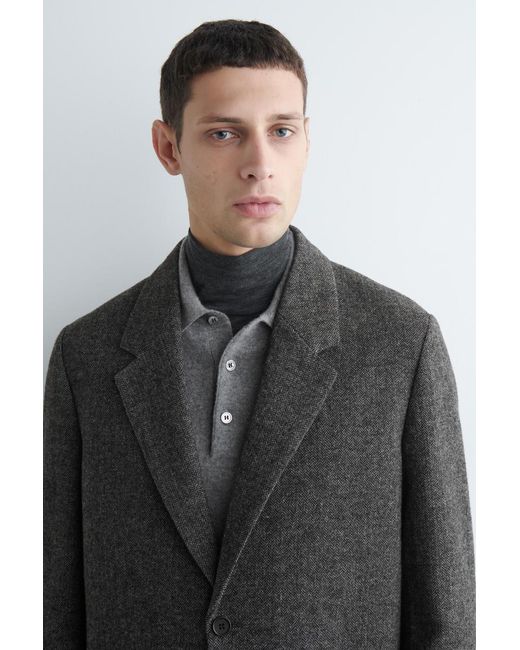 COS Black Unstructured Wool-Herringbone Blazer for men