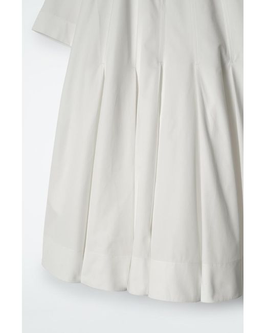 cos pleated zip up cotton mini dress PLEATED ZIP-UP COTTON MINI DRESS - WHITE