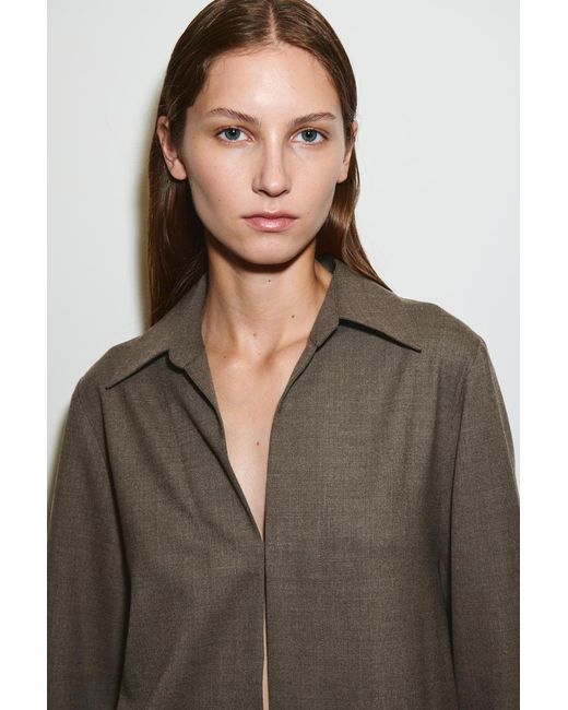 COS Brown Open-Collar Wool-Blend Shirt