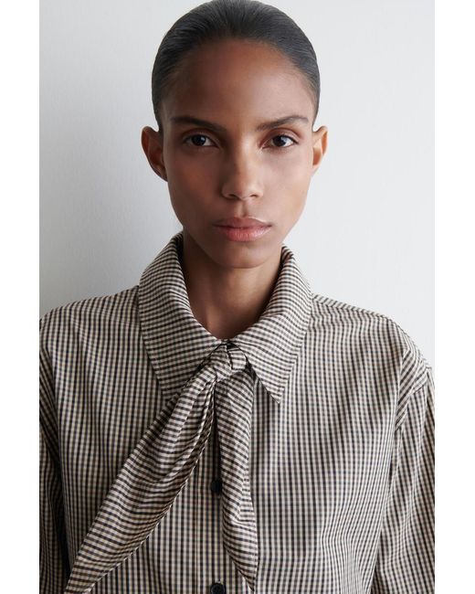 COS Gray Checked Scarf-Detail Shirt