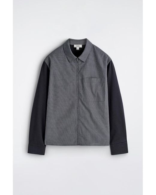 COS Gray Jersey-Panelled Checked Harrington Jacket for men