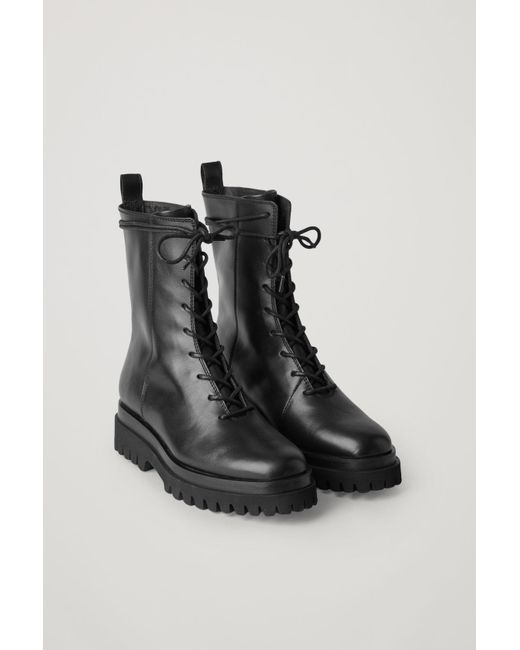COS Black Leather Lace-up Chunky Boots