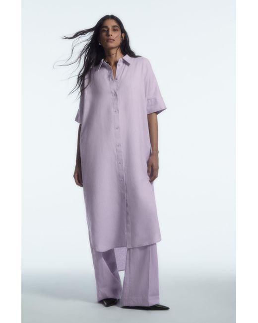 COS Purple Oversized Linen Midi Shirt Dress