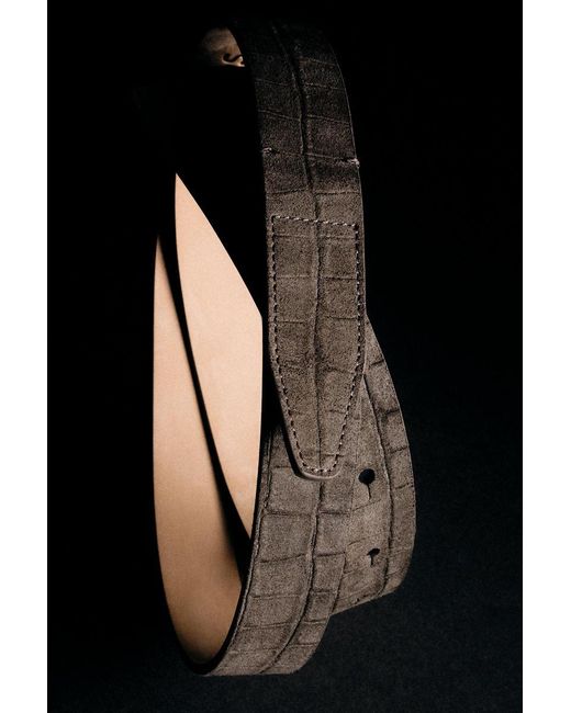COS White Croc-Effect Suede Buckleless Belt for men