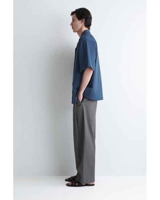 COS Blue Embroidered Camp-Collar Pima Cotton Shirt for men