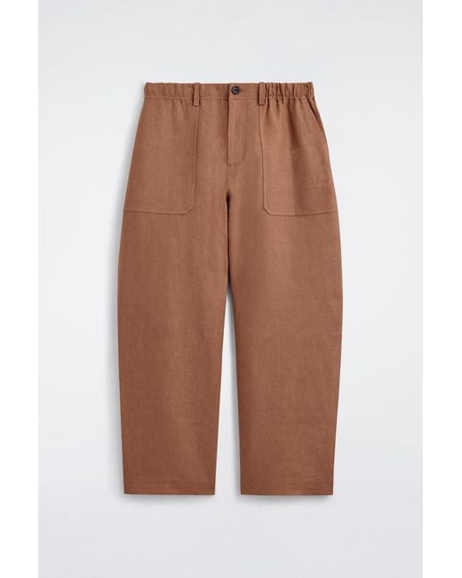 COS Brown Linen Relaxed-Fit Barrel-Leg Trousers for men