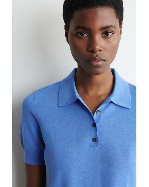 COS Blue Shrunken Wool-Blend Polo Shirt