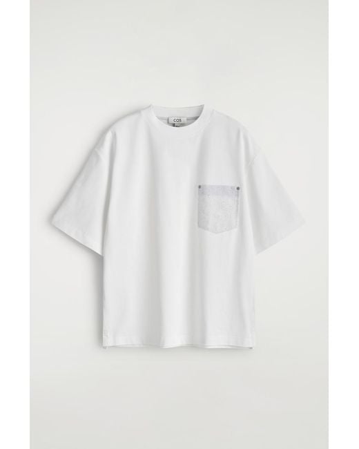 COS White Oversized Woven-Pocket T-Shirt for men