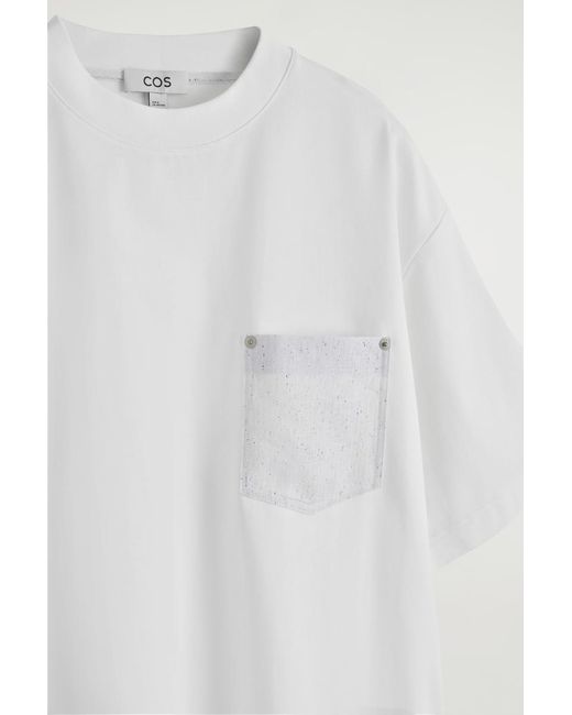 COS White Oversized Woven-Pocket T-Shirt for men