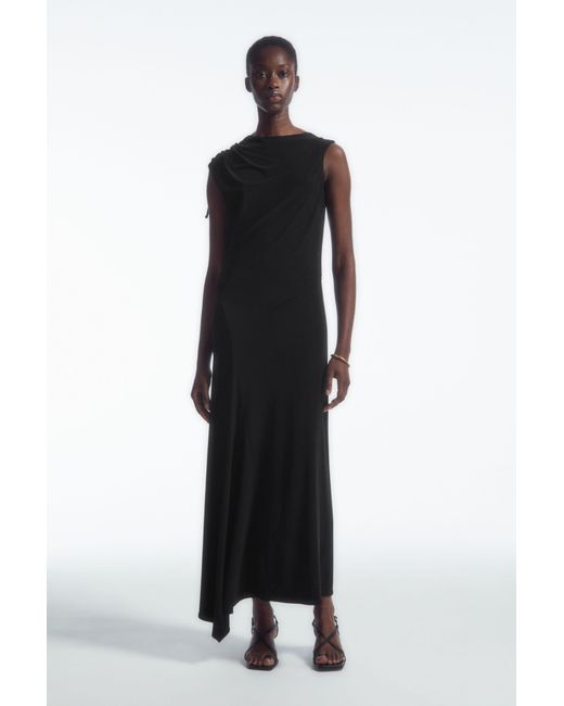 COS Black Asymmetric Cowl-neck Maxi Dress
