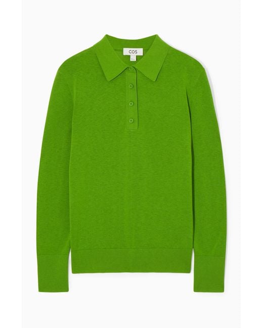 COS Green Knitted Silk-blend Polo Shirt