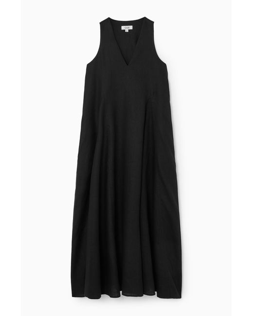 COS Black Pleated Linen Maxi Dress