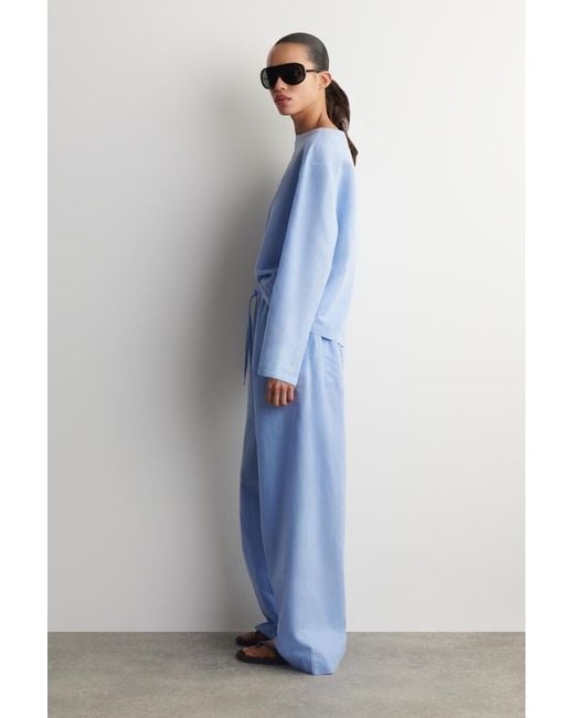 COS Blue Wide-Leg Linen Drawstring Pants