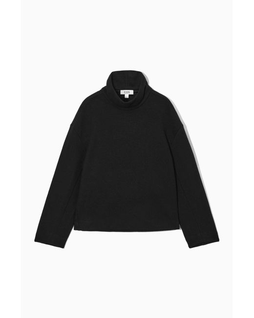 COS Black Funnel-neck Boiled Wool Top
