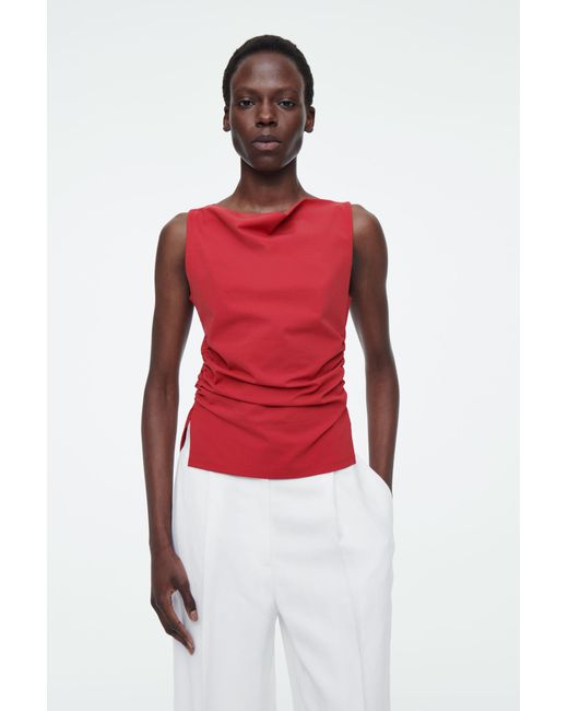 COS Cowl-neck Gathered Sleeveless Top