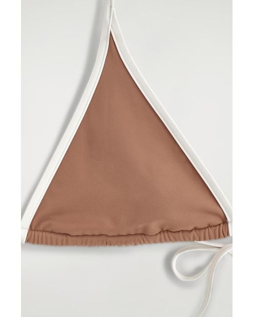 COS Brown Contrast-Trimmed Triangle Bikini Top