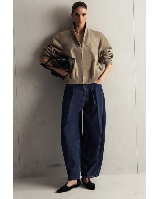 COS Natural Shawl-Collar Suede Bomber Jacket
