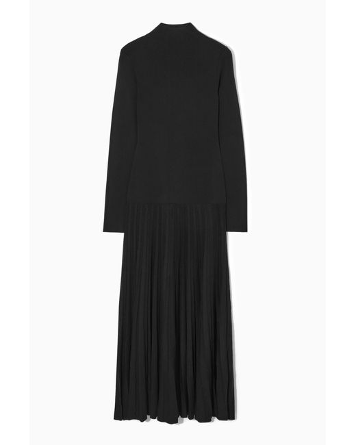 COS Black Pleated Knitted Turtleneck Maxi Dress