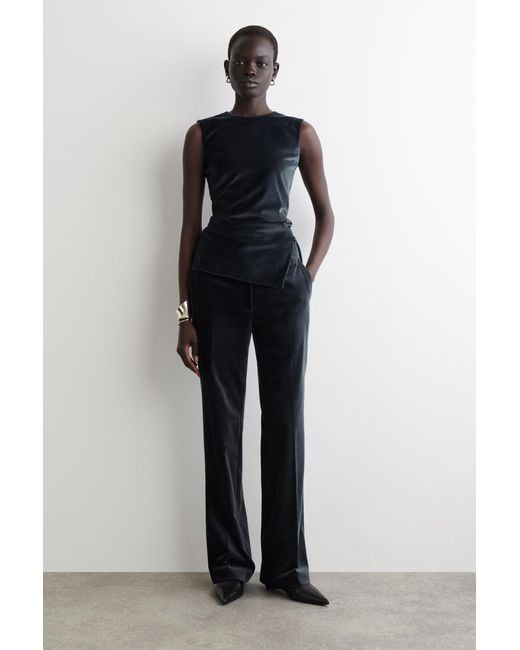 COS Black Velvet Straight-Leg Trousers
