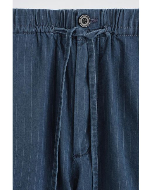 COS Blue Pinstriped Denim Drawstring Shorts for men