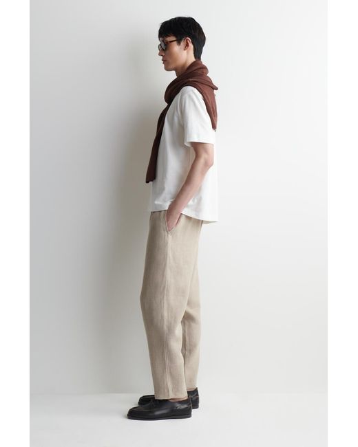 COS Natural Elasticated Linen Regular-Fit Tapered Trousers for men