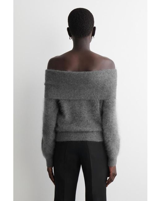 COS Gray Off-The-Shoulder Merino Wool Jumper