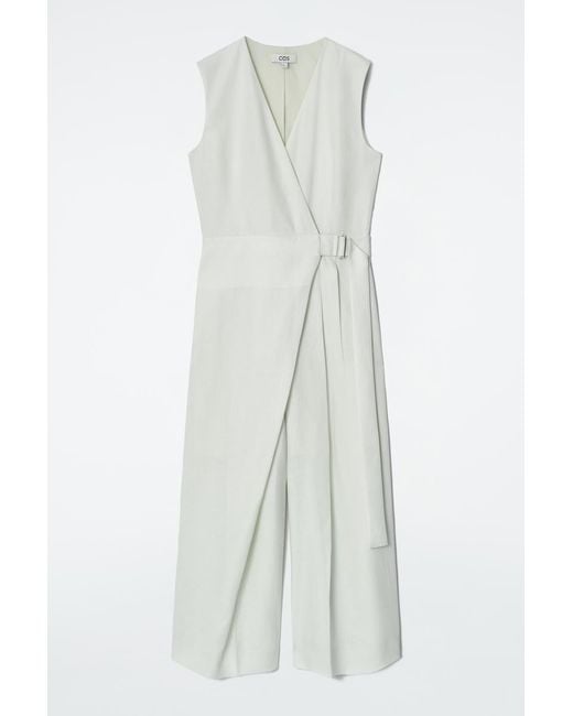 COS White Wrap-Front Linen Jumpsuit