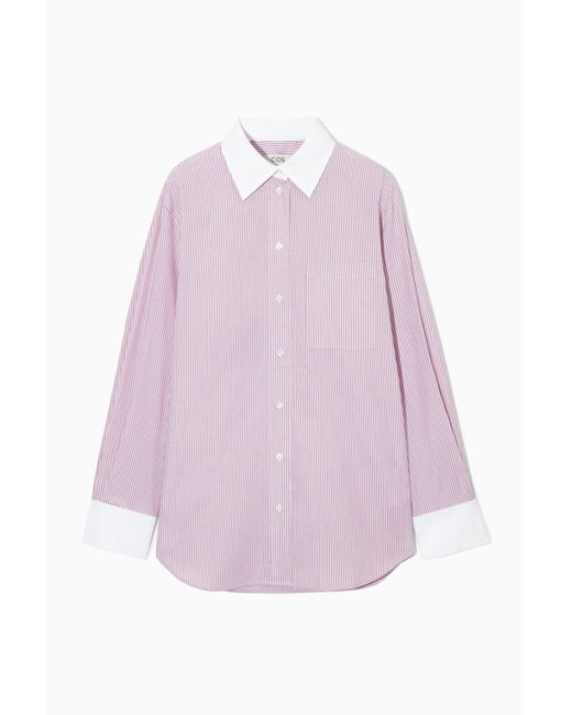 COS Pink Oversized Contrast-trim Pinstriped Shirt