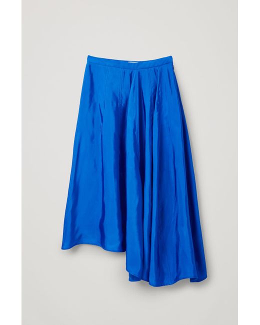 COS Blue Topstitched Asymmetric Skirt