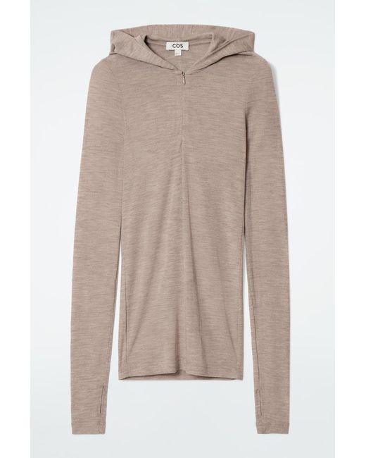 COS Brown Slim Half-Zip Wool Hoodie