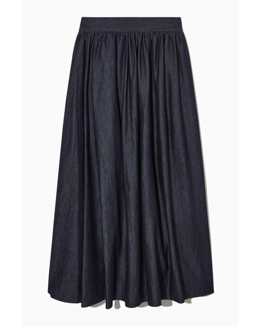 COS Blue Pleated Denim Midi Skirt