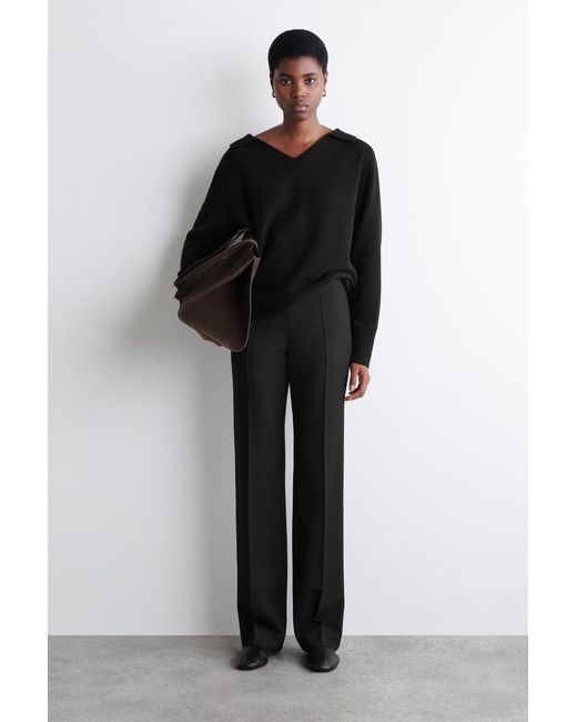 COS Black Merino Wool Polo Sweater