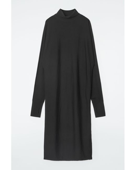 COS Black The Funnel-neck Merino Wool Dress