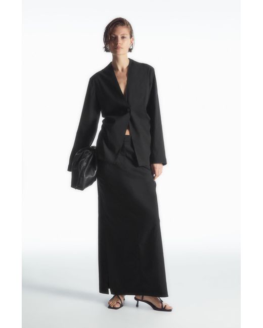 COS Black Tailored Linen-blend Maxi Skirt