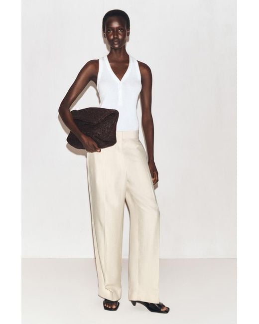 COS White Tailored Linen-Blend Straight-Leg Pants