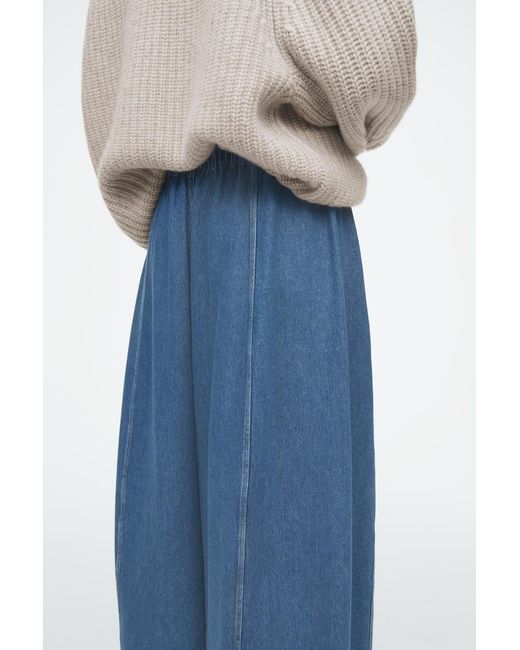 COS Blue Barrel-Leg Denim Drawstring Trousers