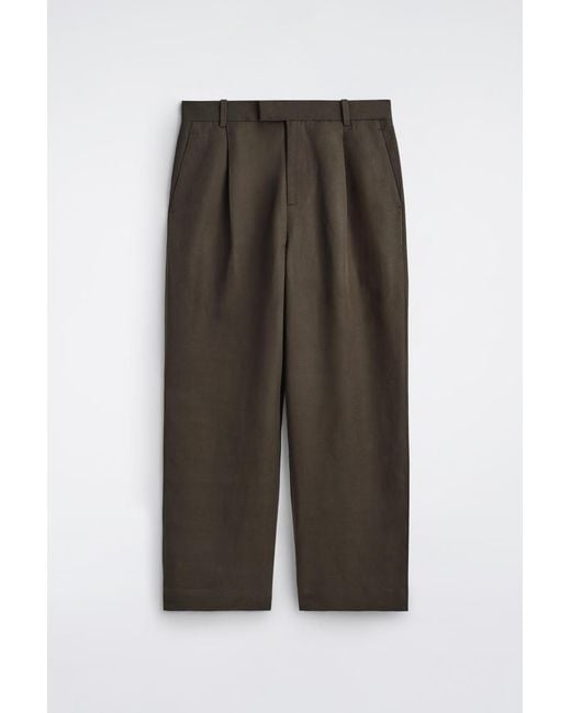 COS Green Linen-Blend Relaxed-Fit Wide-Leg Trousers for men
