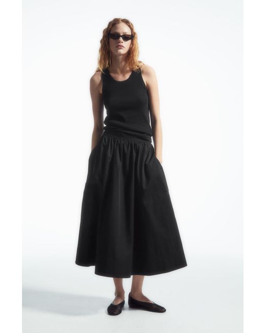COS Black Elasticated Midi Skirt