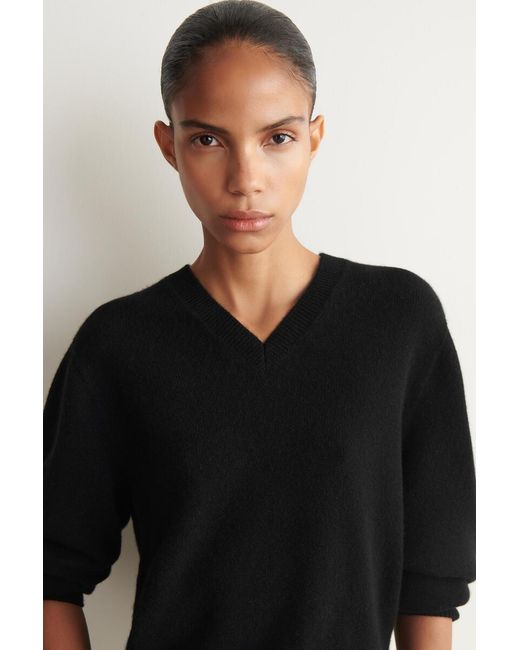 COS Black Sculpted Cashmere V-Neck Jumper