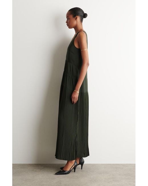 COS Black Gathered Pleated V-Neck Maxi Dress
