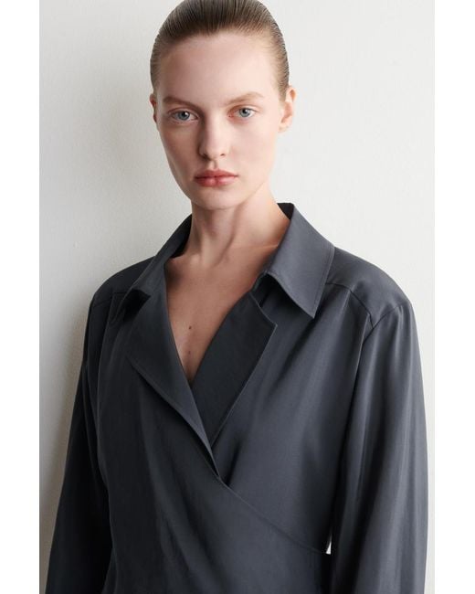 COS Blue Belted Trench-Detail Midi Dress