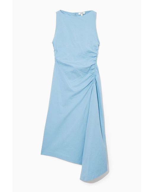 COS Blue Asymmetric Gathered Midi Dress