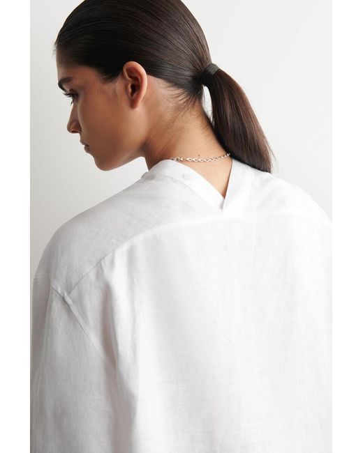COS Blue Button-Detail Linen V-Neck Shirt