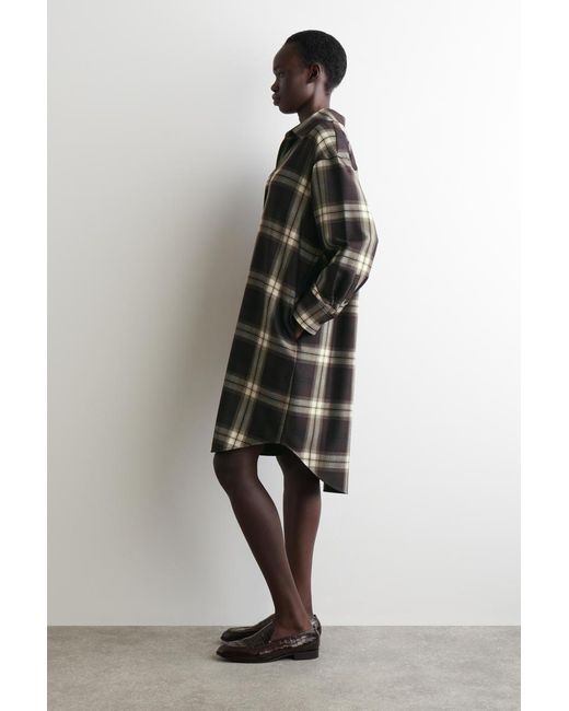 COS Black Checked Open-Collar Shirt Dress